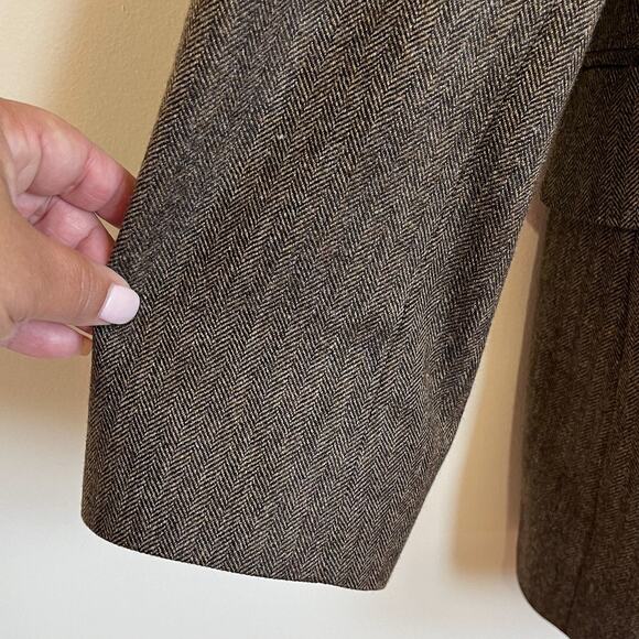 John W Nordstrom Cashmere Silk Blazer 46L Brown Herringbone 2 Button Sport Coat - Picture 5 of 11
